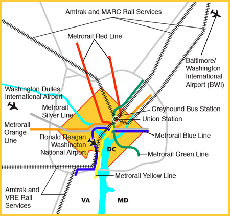 Map: Metrorail in relation to other transportation services