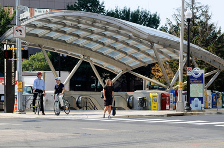 Photo: Bicyclists and Pedestrians at Metrorail station