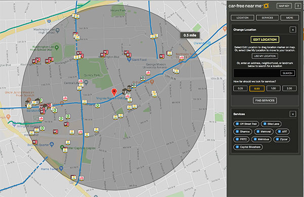 Screenshot: Car-Free Near Me